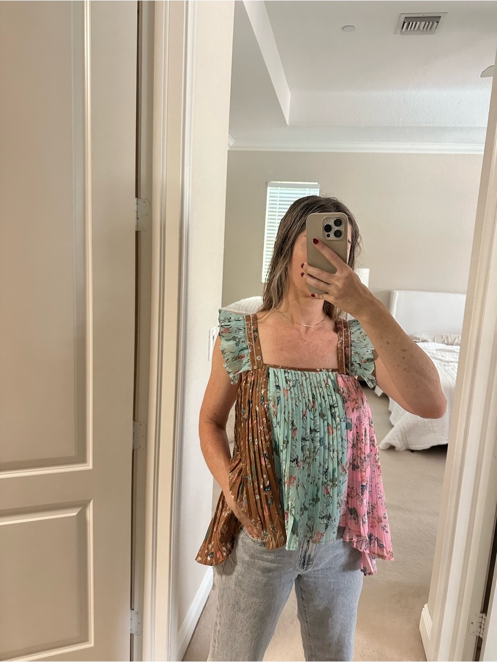 Floral Ruffle Pleated Tank Top - Mixed Pastel - Picture 5 of 5
